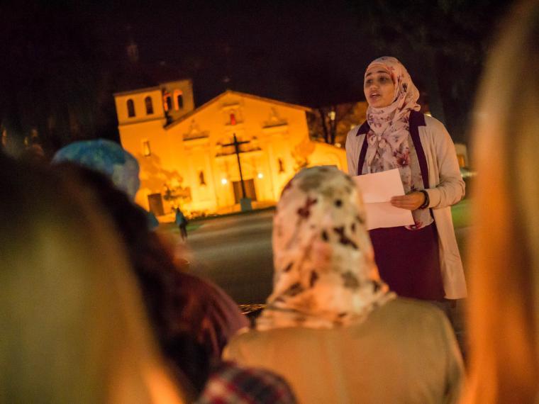 SCU students gather for a peace vigil