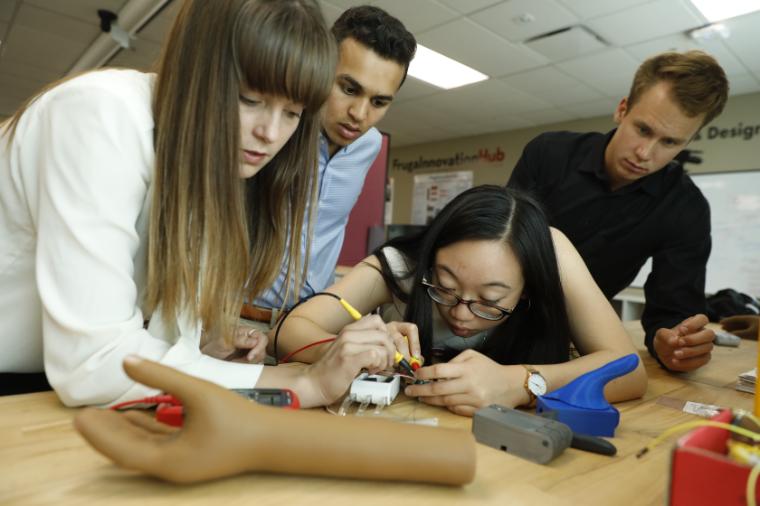 Students working on a project in Frugal Innovation Hub 