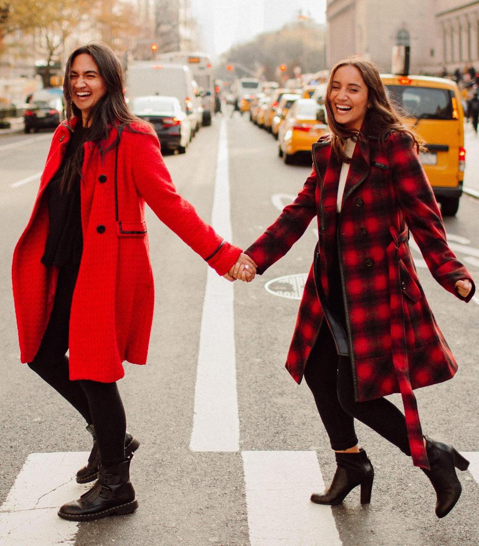 Sonya and Kalina crossing the street