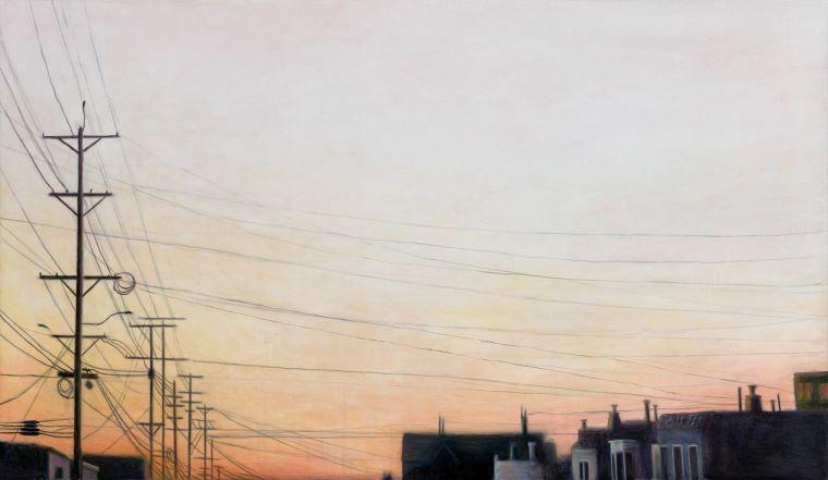 telephone poles in the sunset