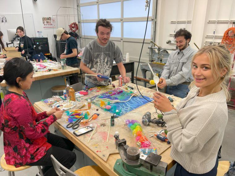 group of students making art