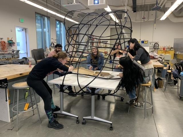 A group of people creating art