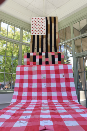 American flags made of uniforms