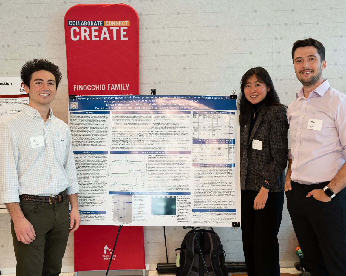 Students from Linda Brunauers lab standing next to their research poster.