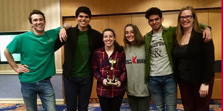 Sam McNea '20l, Anthony Mejia '20, Kelly Fradet '20, Courtney Davis '21, Mohit Gandhi '21, Coach Erin Bradfield 