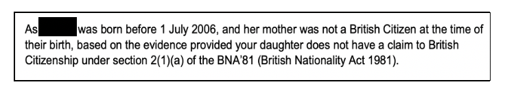 HM Passport Office Decision Letter, Excerpt - 31/10/2020