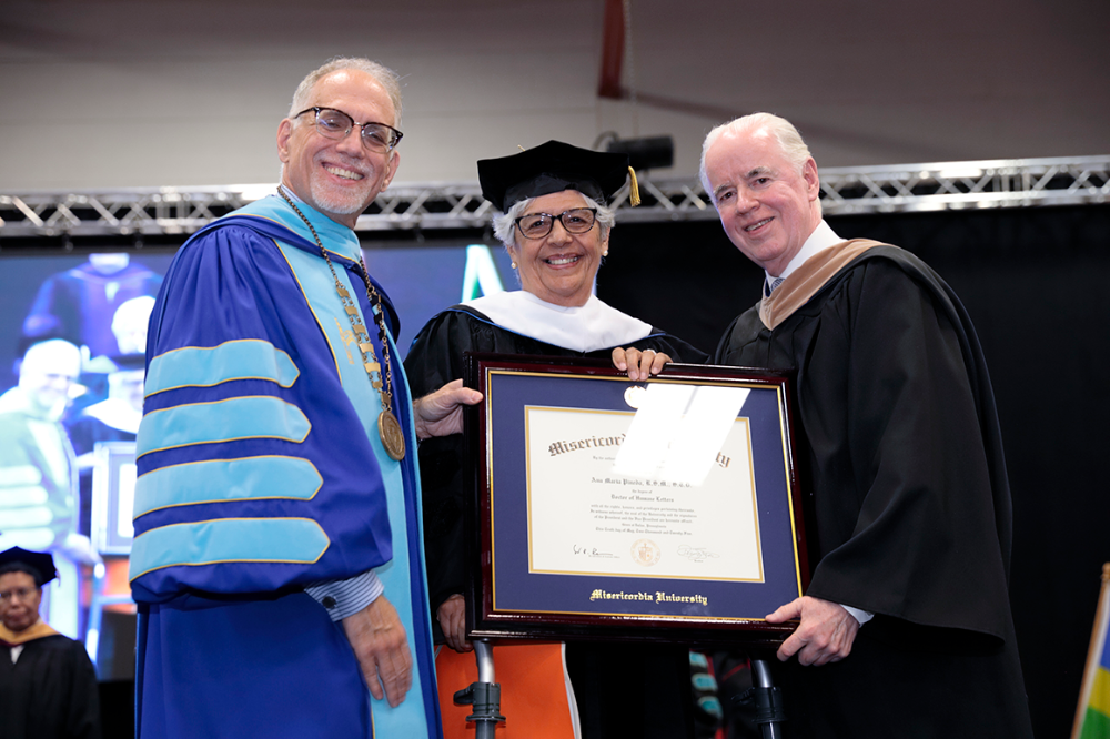 Ana Maria Pineda receiving an honorary doctorate at Misericordia University in Dallas, Pennsylvania.
