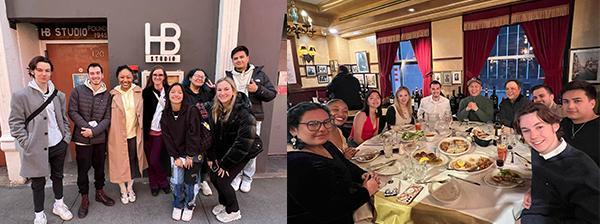 Two group shots of SCU students and faculty in New York locations
