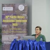 Maggie Wander presenting at the Pacific History Association Conference in Apia, Sāmoa