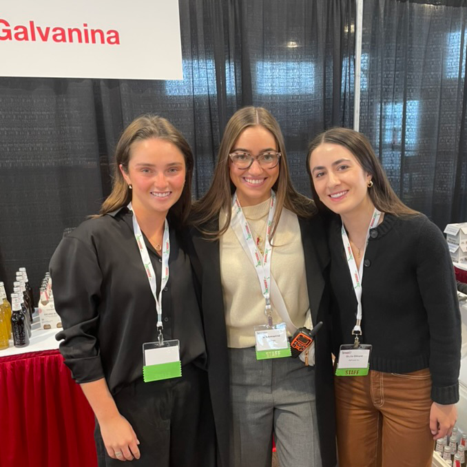 Left-Right: Kelly Perasso '26 Communication and Italian Studies Major,  Mia Armanino '26 SCU Management Major, Giulia Oltranti (Italfoods)