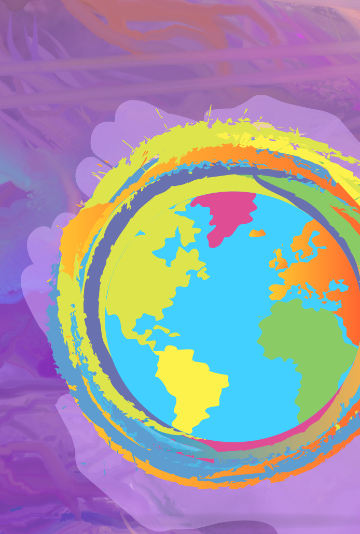 hands holding multicolor glove on lavender background