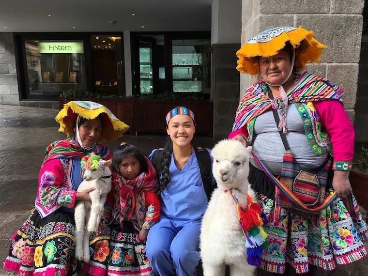 Athena with llamas and alpacas.