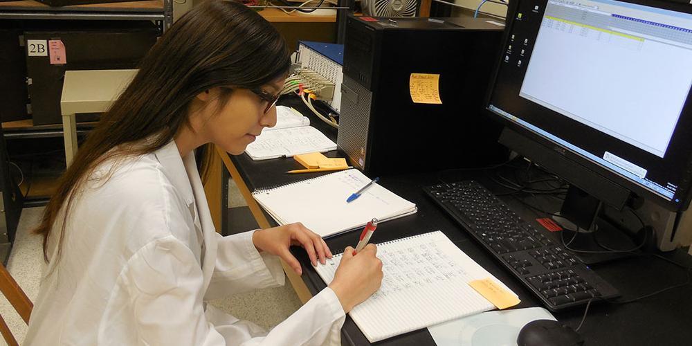 Student working in front of computer 