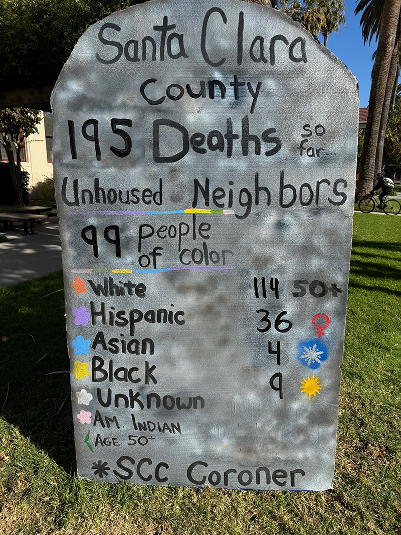 Tombstone of homeless deaths in Santa Clara County