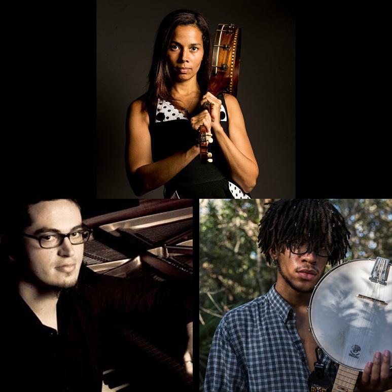 Pictures of Rhiannon Giddens, Francesco Turrisi, and Justin Harrington 