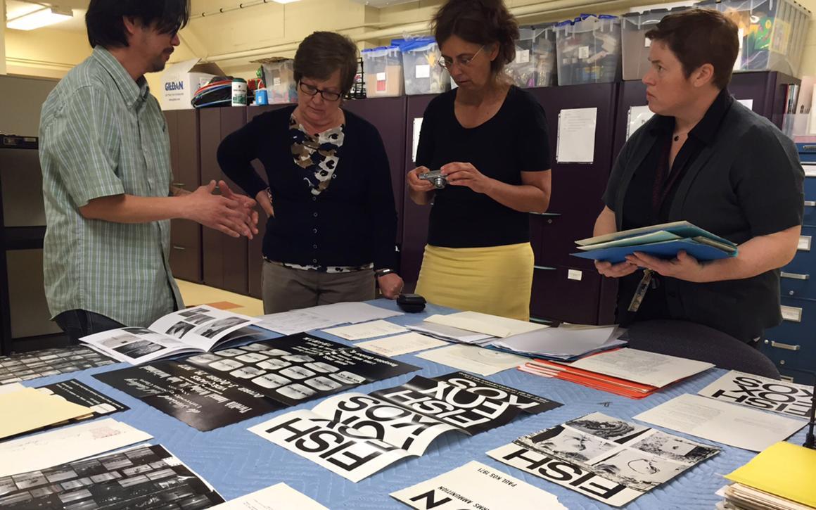 Collections objects and past exhibition files pulled for an outside researcher.