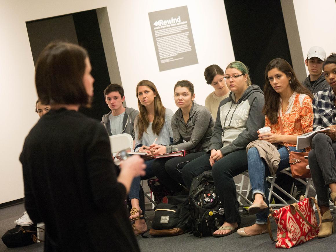 Museum curator talking to SCU Art History class.