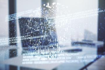 Creative code skull sketch on modern laptop background, theft of personal data and malware concept. Multiexposure Adobe Stock - Pixels Hunter