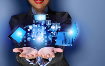 Closeup image of woman with 3D images.