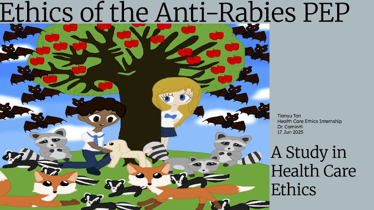 A boy with dark hair and dark eyes kneels by an apple tree petting a small puppy. Surrounding him are bats, skunks, foxes, raccoons. A blonde hair girl with big blue eyes watches him from behind the tree.