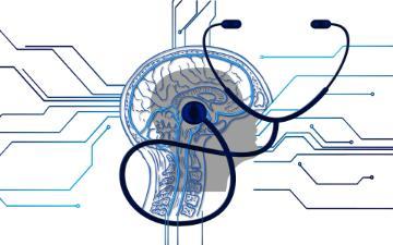 image of human head, map of brain and stethoscope