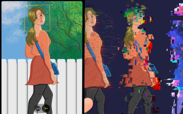 image of woman turning more pixilated