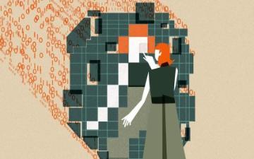 The mirror symbolizes how our current interactions with AI are based on human prompts and commands which is why the user is faced with a reflection of themselves in the mirror. Yutong Liu & Kingston School of Art - Better Images of AI - Talking to AI 2.0  - Cropped / CC-BY 4.0