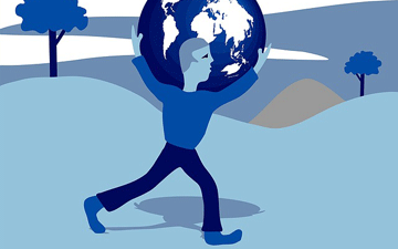 Cartoon Man Carrying the Earth