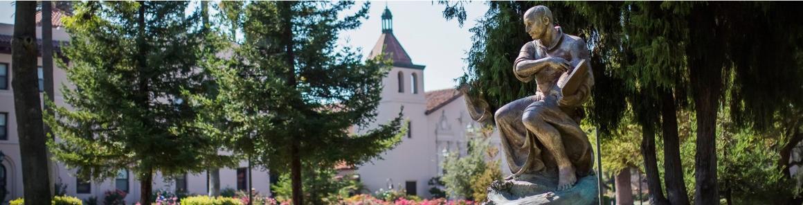 St. Ignatius statue banner