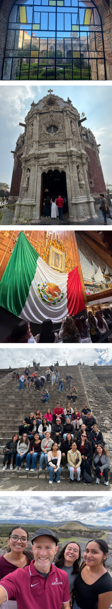 top to bottom: Convento de San Joaquin, Capilla del Pocito, Basilica of Our Lady of Guadalupe, Piramide de la Serpiente Emplumada, top of Tenochtitlan