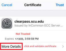 Alt text: Screenshot of a certificate information screen for clearpass.xu.edu with 