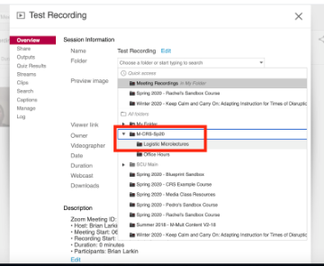 dropdown to choose folder for specific video
