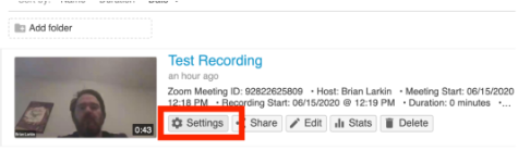 video settings in Class Recordings video