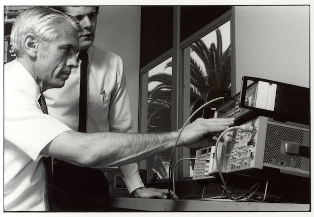 With an SCU lab colleague. Photo courtesy SCU Archives.