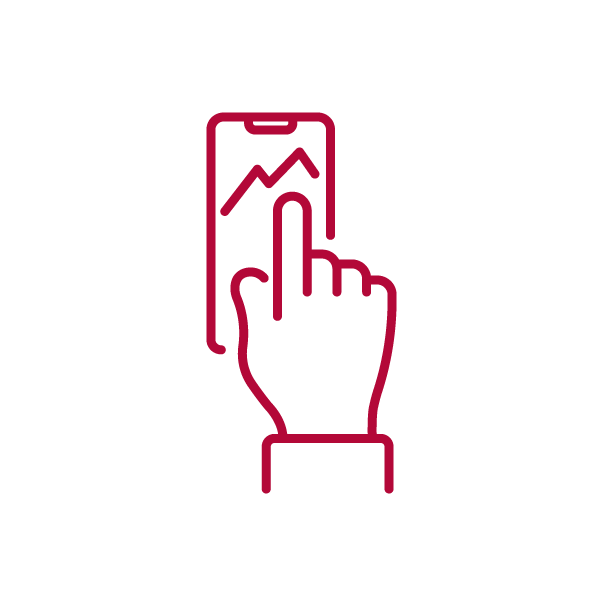 Icon of a hand touching a graph on a mobile device.