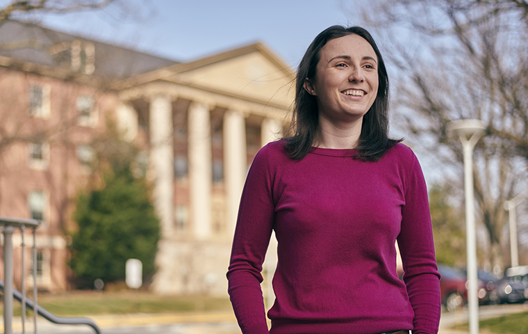 Hayley Raquer standing in front of a building at National Institutes of Health