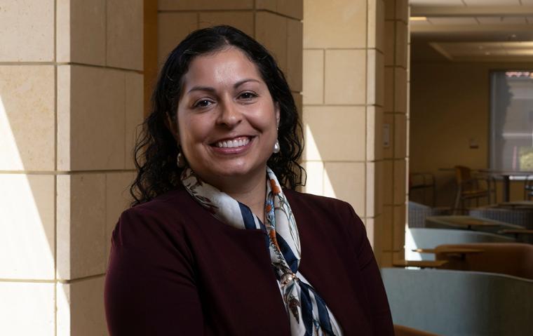 Hooria Jazaieiri in Lucas Hall lobby