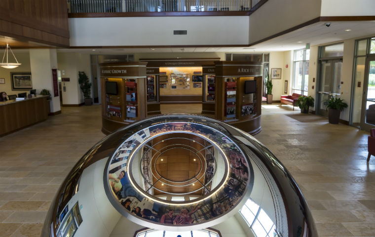 Photo of the orb at the entrance of Schott Admissions