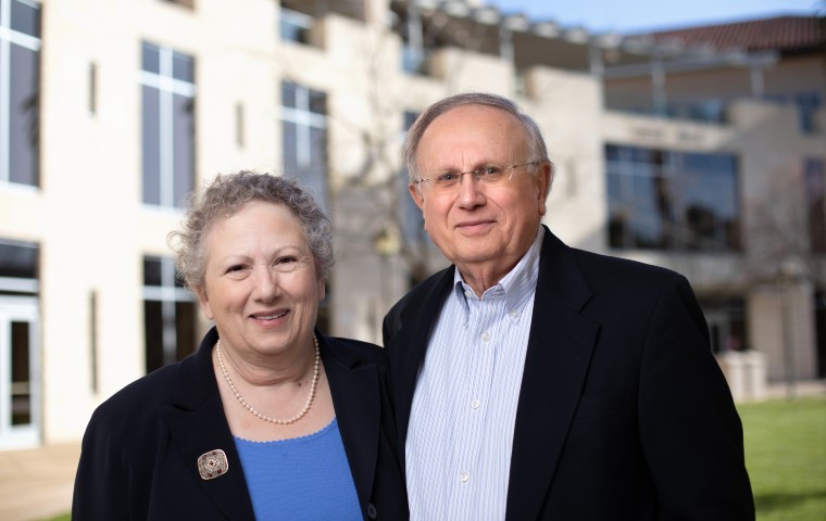 Navah and Meir Statman in front of Lucas Hall image link to story