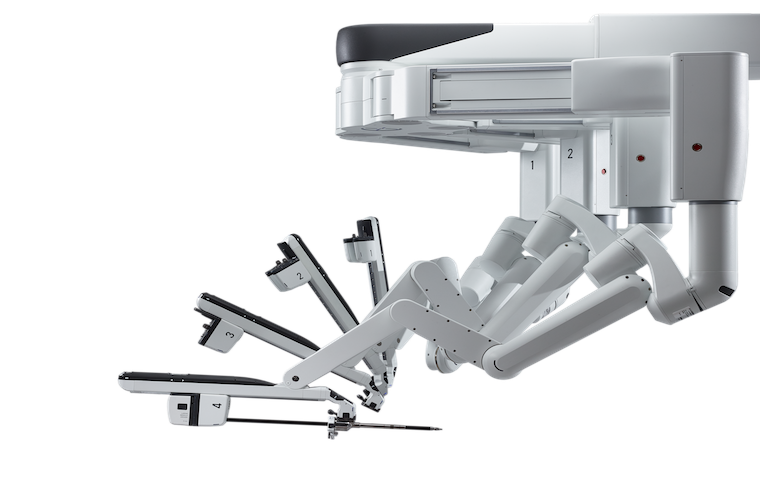 Da Vinci surgical robot with articulated arms.