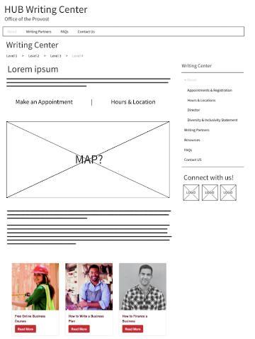 A web wireframe for The HUB website