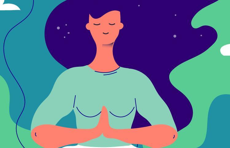 Colorful illustration of woman meditating. 