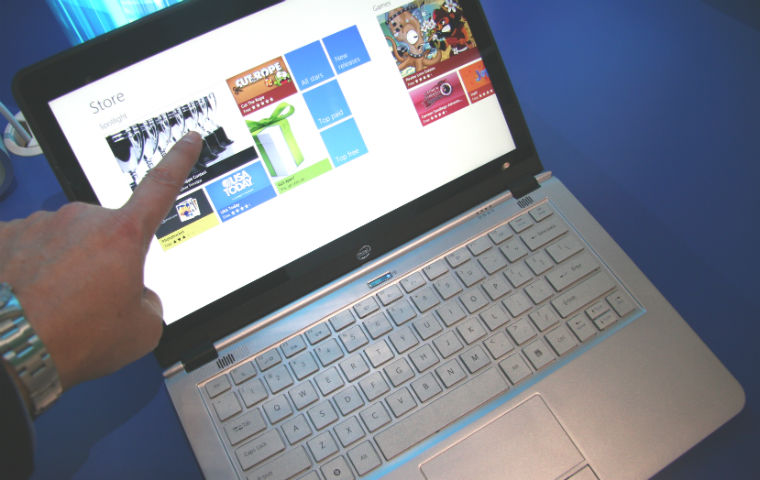 Computer with sites on screen