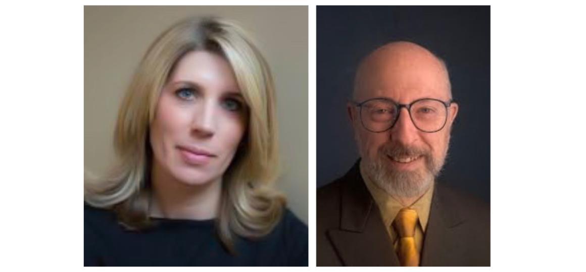 Two headshots: a woman on the left and a man on the right.