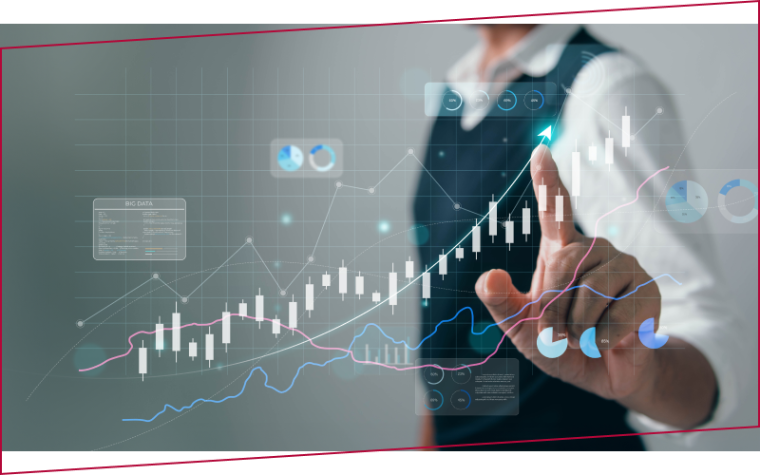 The analyst works on a laptop showing data business analysis and Data