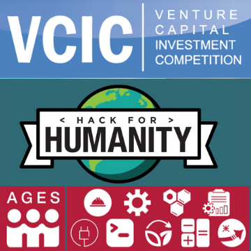 Alt text: "Sponsored Programs: VCIC Venture Capital Investment Competition, Hack for Humanity, AGES."