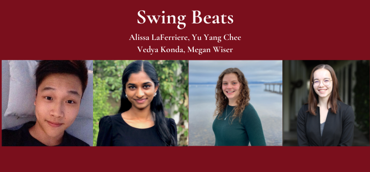 SwingBeats 2021 UG 1st Place winners with four individual portraits.