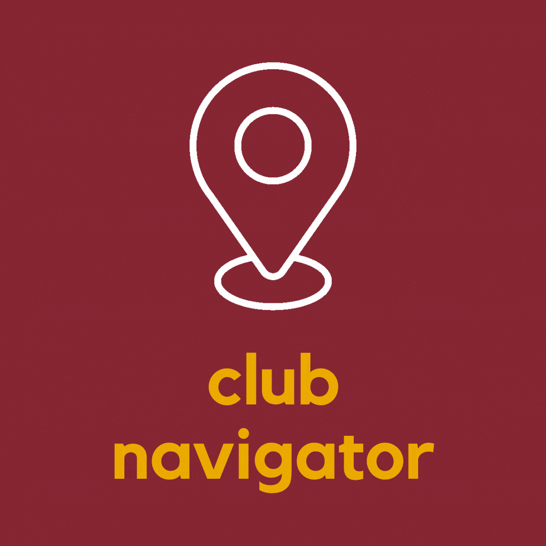 Icon of a location pin with text "club navigator".