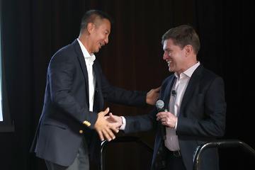 Nick Chong and Morgan Slain shaking hands