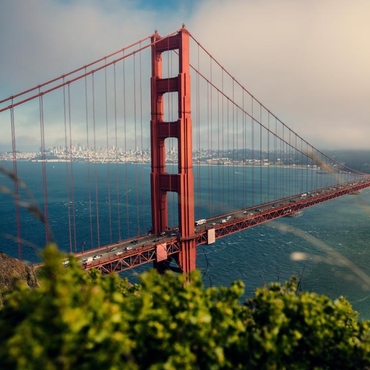 Golden Gate Bridge with the San Francisco skyline in the background 